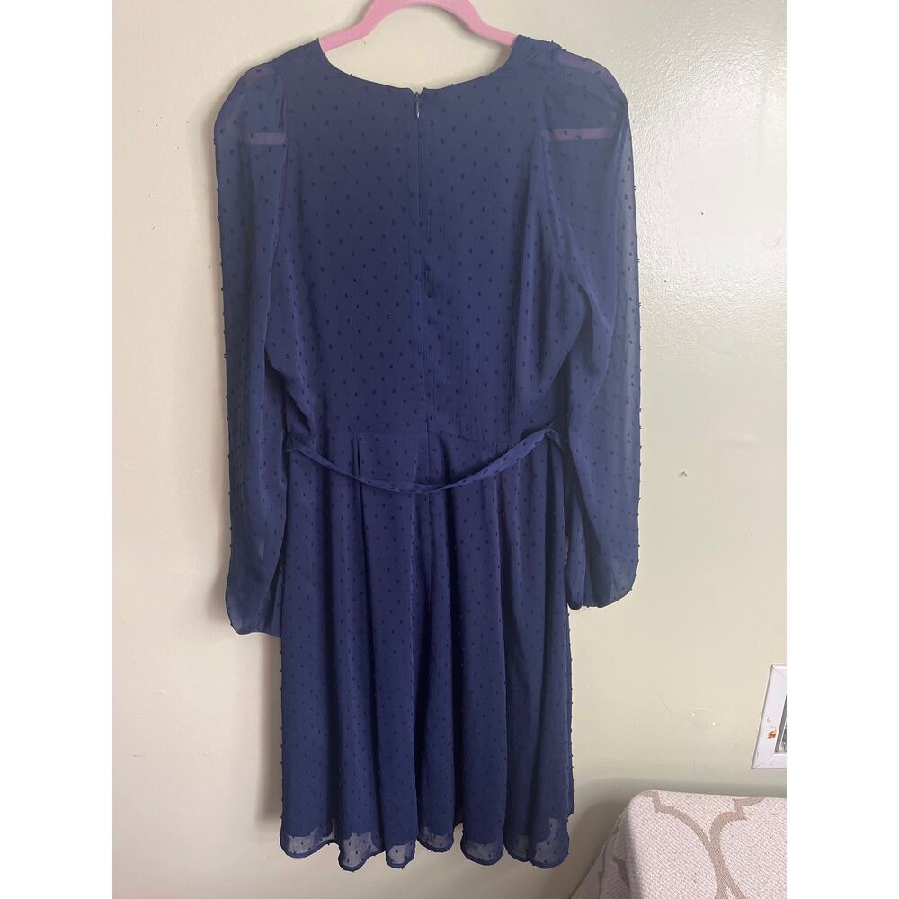 Gal Meets Glam navy dress textured Swiss dot long blouson sleeves, size 12 - Picture 11 of 12